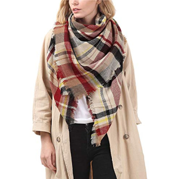 Century Star Women's Fashion Plaid Scarf Warm Tartan Shawl Wrap Soft Knit Large Blanket Scarves Pink One Size