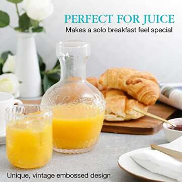 Yungala Bedside Water Carafe and Glass Set Vintage Nightstand Glass Carafe with cup to keep you hydrated during the night or popular mouthwash decanter or small water carafe.