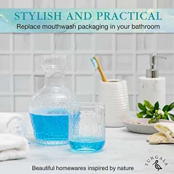 Yungala Bedside Water Carafe and Glass Set Vintage Nightstand Glass Carafe with cup to keep you hydrated during the night or popular mouthwash decanter or small water carafe.