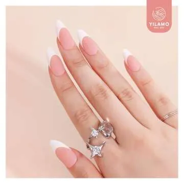 Yilamo French Tip Press on Nails Gel Pink Medium Long Almond Square Shaped Nail Tips Press on Nail Five Colors,15 Sizes,300Pcs,No Need to File Fake Nails for Nail Art DIY Gifts