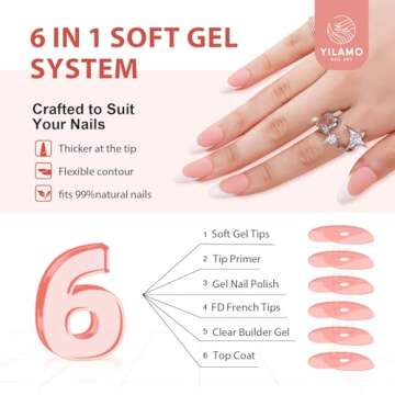 Yilamo French Tip Press on Nails Gel Pink Medium Long Almond Square Shaped Nail Tips Press on Nail Five Colors,15 Sizes,300Pcs,No Need to File Fake Nails for Nail Art DIY Gifts