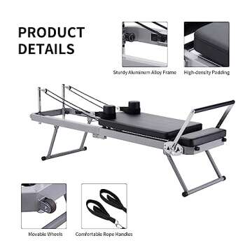 ZENOVA Pilates Reformer Foldable Pilates Machine & Equipment for Home Workout Cardio Fitness Rebounder Up to 300 lbs Weight Capacity