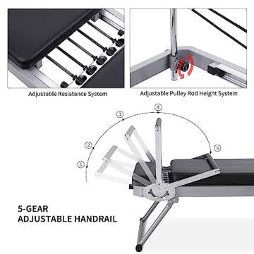 ZENOVA Pilates Reformer Foldable Pilates Machine & Equipment for Home Workout Cardio Fitness Rebounder Up to 300 lbs Weight Capacity