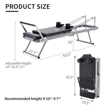 ZENOVA Pilates Reformer Foldable Pilates Machine & Equipment for Home Workout Cardio Fitness Rebounder Up to 300 lbs Weight Capacity