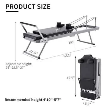 ZENOVA Pilates Reformer Foldable Pilates Machine & Equipment for Home Workout Cardio Fitness Rebounder Up to 300 lbs Weight Capacity