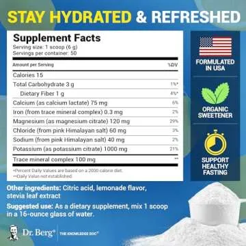 Dr. Berg Zero Sugar Hydration Keto Electrolyte Powder - Enhanced w/ 1000 mg of Potassium & Real Pink Himalayan Salt (NOT Table Salt) - Lemonade Flavor Hydration Drink Mix Supplement - 50 Servings
