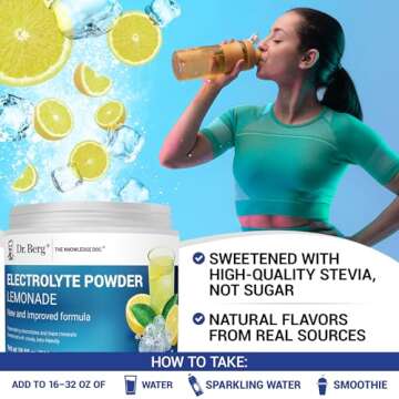 Dr. Berg Zero Sugar Hydration Keto Electrolyte Powder - Enhanced w/ 1000 mg of Potassium & Real Pink Himalayan Salt (NOT Table Salt) - Lemonade Flavor Hydration Drink Mix Supplement - 50 Servings