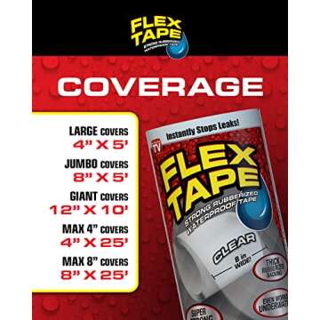 Flex Tape, MAX, 4 in x 25 ft, Clear, Original Thick Flexible Rubberized Waterproof Tape - Seal and P...