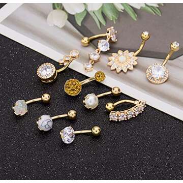 REVOLIA 10 Pcs Belly Button Rings for Women - Stylish Jewelry Set