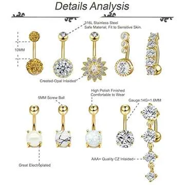 REVOLIA 10 Pcs Belly Button Rings for Women - Stylish Jewelry Set