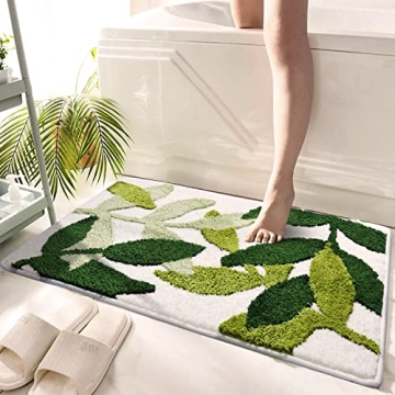 vizoe Bathroom Rugs Non Slip Bath Mat, Fluffy Microfiber Bath Mats Water Absorbent Green Bathroom Ru...