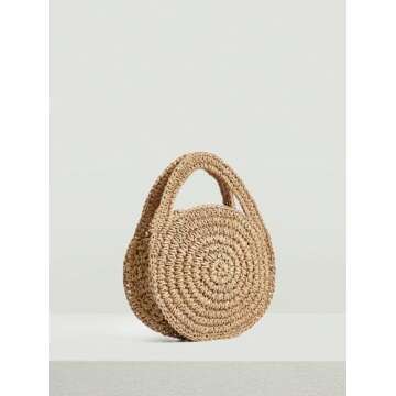 WDIRARA Round Straw Mini Clutch Bags Retro Summer Beach Handbag Top Handle Tote Bag Brown One-Size