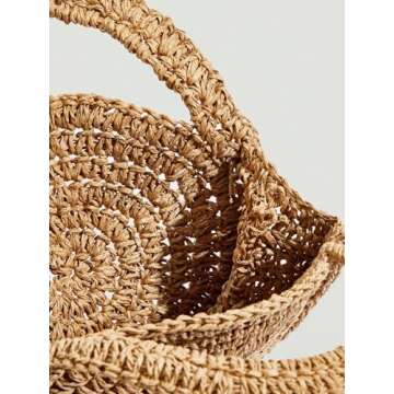 WDIRARA Round Straw Mini Clutch Bags Retro Summer Beach Handbag Top Handle Tote Bag Brown One-Size