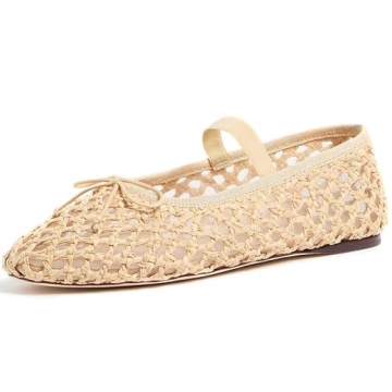 AMINUGAL Raffia Ballet Flats Shoes for Women Mesh Mary Jane Flats Bows Round Toe Ballerina Flats Esp...