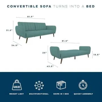 Novogratz Brittany Futon Sofa Bed in Teal