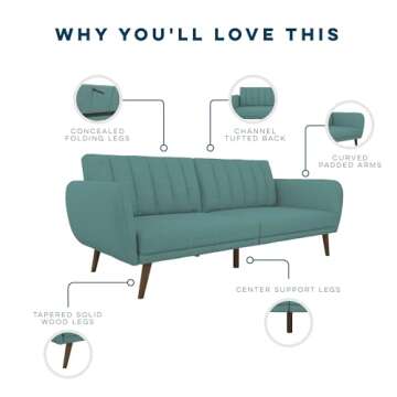Novogratz Brittany Futon Sofa Bed in Teal