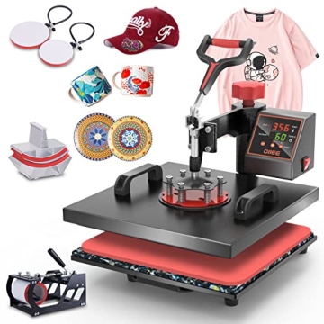 OIIEE Heat Press Machine 5 in 1 Combo - 15" x 15" Digital Heat Transfer for T-Shirts, Mugs, and Hats