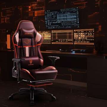 Dowinx Gaming Chair High Back Computer Chair with Footrest, Breathable Quilted PU Leather Gamer Chair with Customized 4D Armrests, Ergonomic Game Chair with Massage(Brown)