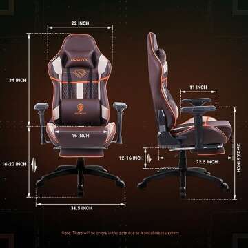 Dowinx Gaming Chair High Back Computer Chair with Footrest, Breathable Quilted PU Leather Gamer Chair with Customized 4D Armrests, Ergonomic Game Chair with Massage(Brown)