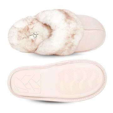 Jessica Simpson Women's Comfy Faux Fur House Slipper Scuff Memory Foam Slip on Anti-Skid Sole, Pink, X-Large