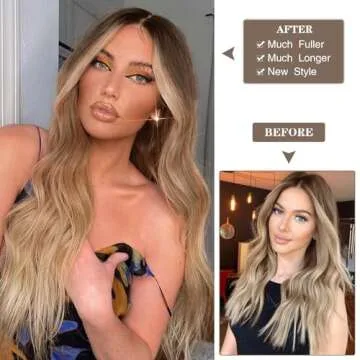 WECAN Clip in Hair Extension 24 Inch Omber Blonde 6PCS Long Wavy Curly Hairpieces for Women Natural Thick Synthetic Fiber Double Weft Hair Full Head