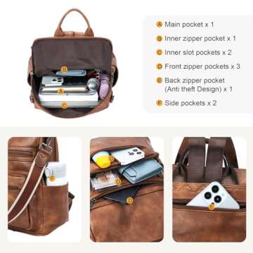 Telena Womens Backpack Purse Vegan Leather Large Travel Shoulder Bag with Tassel Brown