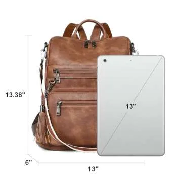 Telena Womens Backpack Purse Vegan Leather Large Travel Shoulder Bag with Tassel Brown