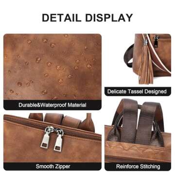 Telena Womens Backpack Purse Vegan Leather Large Travel Shoulder Bag with Tassel Brown