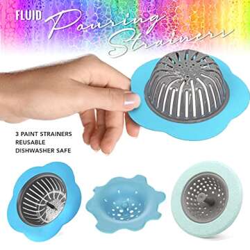 Acrylic Pouring Oil for Creating Cells Perfect Flow Pure High Grade Silicone, Acrylic Pouring Flower Strainers 3 Pack