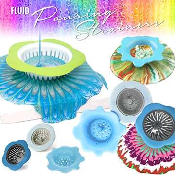 Acrylic Pouring Oil for Creating Cells Perfect Flow Pure High Grade Silicone, Acrylic Pouring Flower Strainers 3 Pack