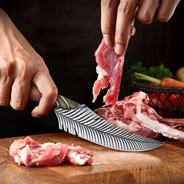Dream Reach Feather Viking Boning Knife, 6 Inch Professional Viking Knife Meat Cleaver Full Tang For...