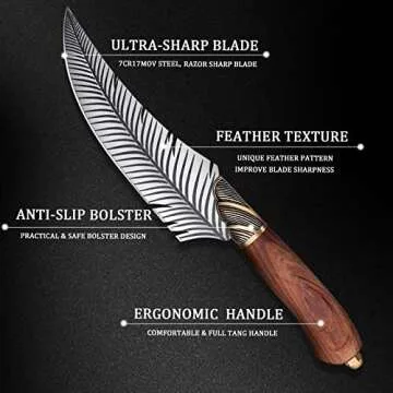 Dream Reach Feather Viking Boning Knife, 6 Inch Professional Viking Knife Meat Cleaver Full Tang Forged Kitchen Cooking Knife with Sheath Gift Box for Outdoor Camping Thanksgiving Christmas Gifts