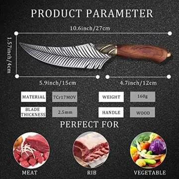 Dream Reach Feather Viking Boning Knife, 6 Inch Professional Viking Knife Meat Cleaver Full Tang Forged Kitchen Cooking Knife with Sheath Gift Box for Outdoor Camping Thanksgiving Christmas Gifts