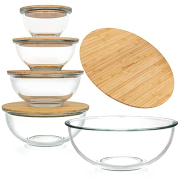 dokaworld Glass Mixing Bowls - Nesting Bowls - Cute Collapsible Glass Bowls with Lids Food Storage -...
