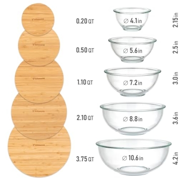 dokaworld Glass Mixing Bowls Set - Space-Saving Design & BPA-Free Lids