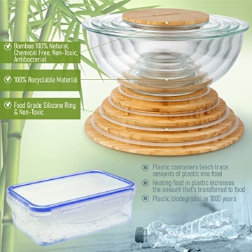 dokaworld Glass Mixing Bowls Set - Space-Saving Design & BPA-Free Lids