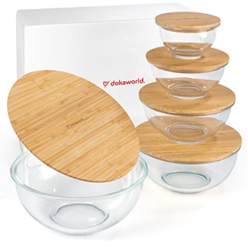 dokaworld Glass Mixing Bowls Set - Space-Saving Design & BPA-Free Lids