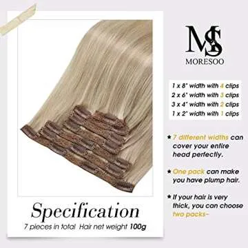 Moresoo Clip in Human Hair Extensions 22 inch Highlight Blonde Human Hair Extensions Clip ins Ash Blonde with Blonde Double Weft Clip in Hair Extensions Real Human Hair Full Head 7Pieces 120G