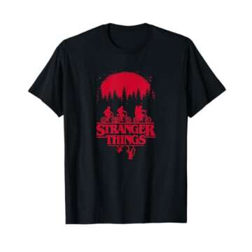 Stranger Things Group Shot Bike Ride Upside Down Silhouette T-Shirt