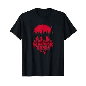 Stranger Things Group Shot Bike Ride Upside Down Silhouette T-Shirt