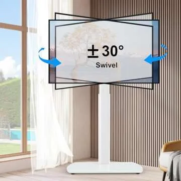 YOMT Floor TV Stand with Swivel Mount, Universal TV Stand for Most 27-65 Inch LED LCD OLED Flat Panel or Curved Screen TVs, Height Adjustable Narrow TV Stand for Bedroom Small Space, White
