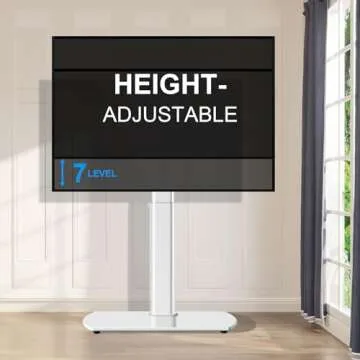 YOMT Floor TV Stand with Swivel Mount, Universal TV Stand for Most 27-65 Inch LED LCD OLED Flat Panel or Curved Screen TVs, Height Adjustable Narrow TV Stand for Bedroom Small Space, White