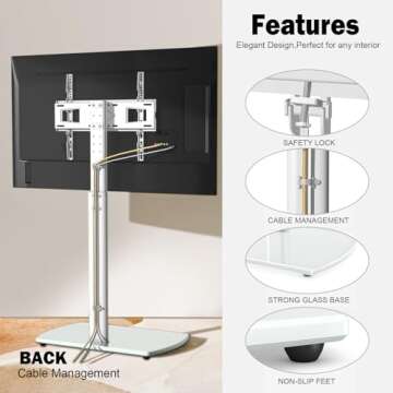 YOMT Floor TV Stand with Swivel Mount, Universal TV Stand for Most 27-65 Inch LED LCD OLED Flat Panel or Curved Screen TVs, Height Adjustable Narrow TV Stand for Bedroom Small Space, White