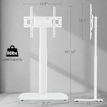 YOMT Floor TV Stand with Swivel Mount, Universal TV Stand for Most 27-65 Inch LED LCD OLED Flat Panel or Curved Screen TVs, Height Adjustable Narrow TV Stand for Bedroom Small Space, White
