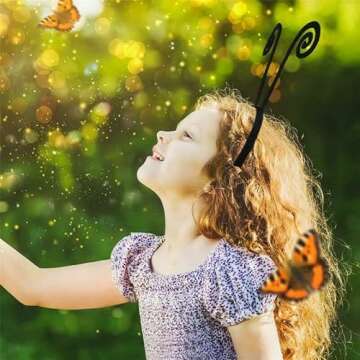 Yilistore Butterfly Antenna Headband, Ladybug Antenna Headband, Costume Hair Band for Halloween Parties (Black B)