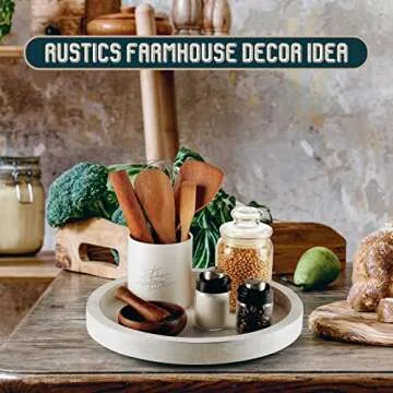 TIDTIA 13" Rustic White Acacia Lazy Susan for Kitchen