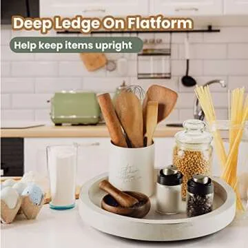 TIDTIA 13" Rustic White Acacia Lazy Susan for Kitchen