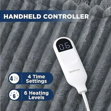 Bedsure Heated Blanket Electric Throw - Thick Striped Flannel Electric Blanket, Heating with 4 Time Settings, 6 Heat Settings, and 3-Hour Timer Auto Shut Off, Gift for Grandma (50x60 inches, Grey)