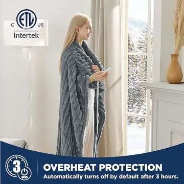 Bedsure Heated Blanket Electric Throw - Thick Striped Flannel Electric Blanket, Heating with 4 Time Settings, 6 Heat Settings, and 3-Hour Timer Auto Shut Off, Gift for Grandma (50x60 inches, Grey)