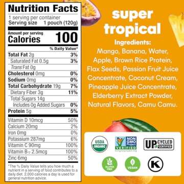 Noka Superfood Fruit Smoothie Pouches - Super Tropical with Immune Support, Healthy Snacks